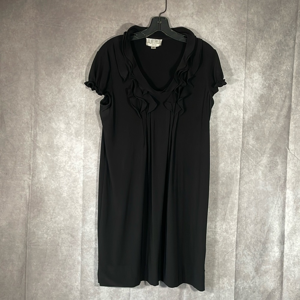 Julian Taylor New York Short Sleeve Ruffle Black Mini Dress | Size 10P